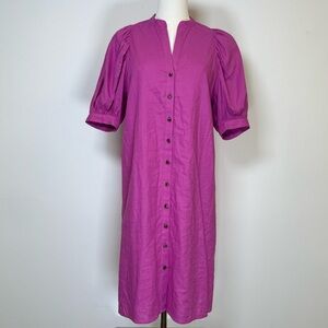 Ann Taylor Petite Linen Blend Button Front Short Sleeve Dress Women’s Size XSP